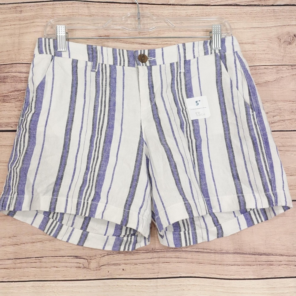 Old Navy Chino Shorts Womens Size 2 White Stripe Linen Blend 30 Waist 4.5 Inseam